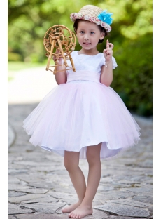 Modest Cheap White and Pink Flower Girl Dress