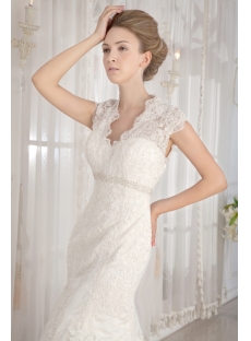 Modest Lace Illusion Back Wedding Dresses with Cap Sleeves