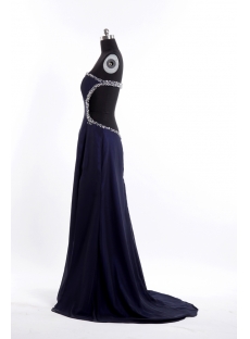 Navy Blue Plus Size Sexy Evening Dress with Open Back
