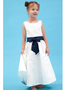 Navy Blue Trim Mini Bridal Dress for Flower Girl