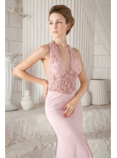 Pink Sexy Illusion Summer Evening Dress with Halter