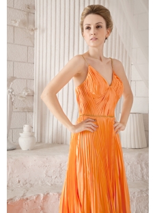 Pleats Spaghetti Straps Formal Orange Evening Dresses with Train