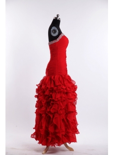 Pretty Red Formal Evening Dress with Ruffle
