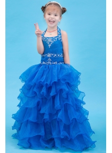 Royal Blue Halter Formal Mini Bridal Gowns for Girls