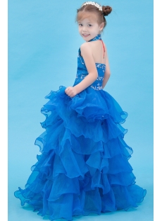 Royal Blue Halter Formal Mini Bridal Gowns for Girls