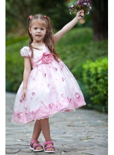Short Pink Flower Girl Dresses with Cap Sleeves