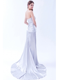 Strapless Silver Formal Evening Dress with Train