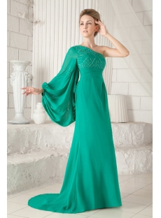 Unique Hunter Green Long Sleeves One Shoulder Evening Dresses 2013