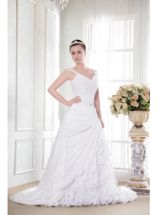 White Modest Bridal Gown with V-Neckline