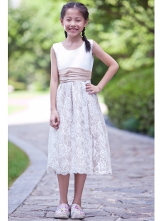 White and Champagne Elegant Short Lace Flower Girl Dress