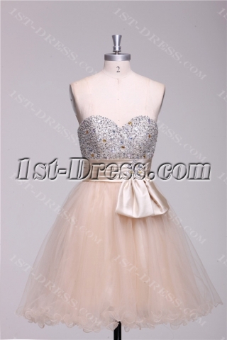 Champagne Beaded Short Quinceanera Court Dresses