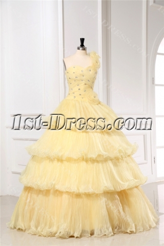 Floral One Shoulder Yellow 15 Quinceanera Dresses