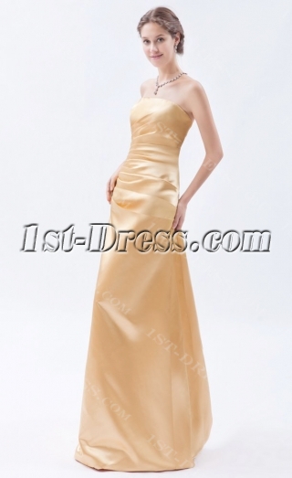 Gold Strapless Long Satin Evening Dresses Cheap