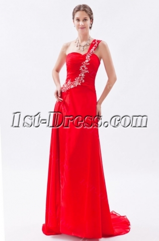 Gorgeous Red Chiffon Long 2014 Evening Dresses with Train