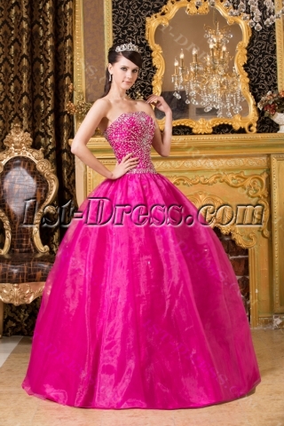 Hot Pink Beaded Cute Quinceanera Dresses