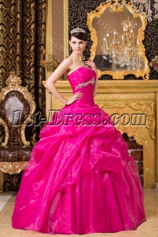 Hot Pink Organza Pretty Quinceanera Dress with Sweetheart
