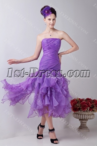 Lilac Ruffle Tea Length Short Quinceanera Dresses