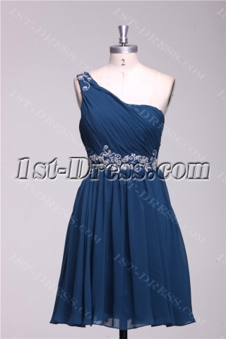 Navy Blue One Shoulder Cute Cocktail Dress for Juniors