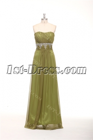 Olive Green Strapless Long Military Evening Dress
