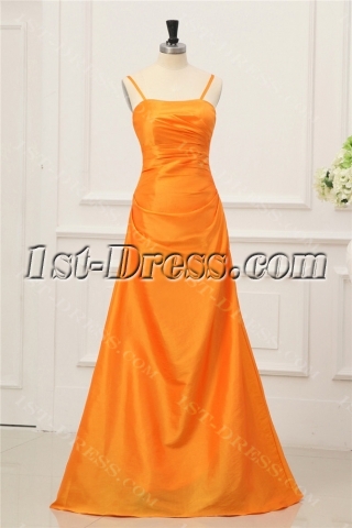 Orange Taffeta Simple Long Spaghetti Straps Prom Dress 2011