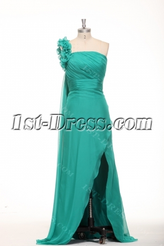 Romantic Green One Shoulder Plus Size Prom Dresses with Slit Front