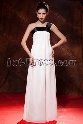 Simple One Shoulder White and Black Maternity Prom Dress