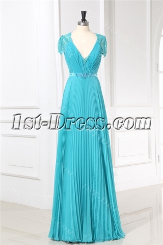 Teal Blue Illusion Back Modest Evening Dresses
