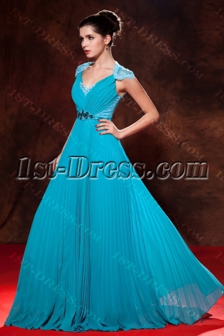 Teal Blue Red Carpet Celebrity Dresses with Cap Sleeves