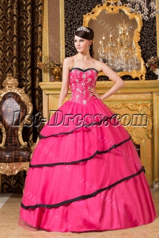 Traditional Hot Pink and Black Colorful Debutante Dresses