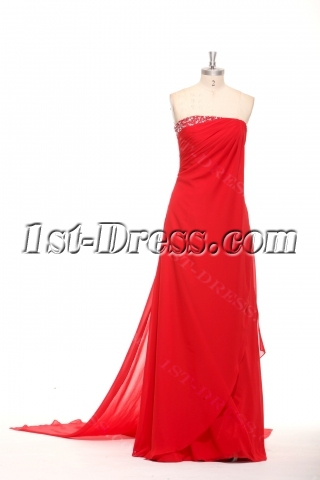 Traditional Red Chiffon Long Prom Dresses for Full Figured