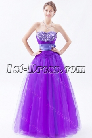 Tulle Purple Sweetheart Long Quinceanera Dresses