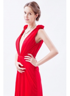 2014 Sexy Red Plunging Long Chiffon Prom dresses