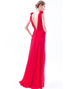 2014 Sexy Red Plunging Long Chiffon Prom dresses