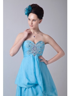 Aqua Chiffon Sweetheart Empire Party Dress with High-Low Hem