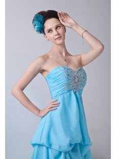 Aqua Chiffon Sweetheart Empire Party Dress with High-Low Hem
