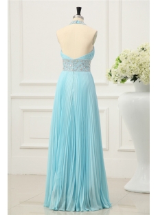 Aqua Pleats Elegant Halter Prom Dresses 2014