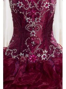 Beaded Burgundy Puffy Quinceanera Dresses 2014
