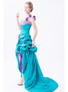Beaded One Shoulder Colorful Sweet 16 Gown with High-Low Hem