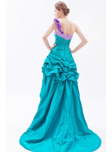 Beaded One Shoulder Colorful Sweet 16 Gown with High-Low Hem