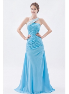 Blue Wonderful Sheath Long One Shoulder Prom Dress