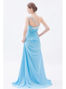 Blue Wonderful Sheath Long One Shoulder Prom Dress