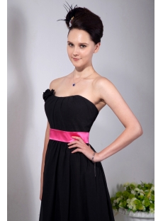 Chiffon Black Little Party Dresses with Hot Pink Waistband