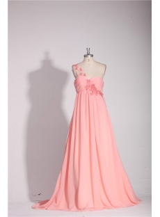 Coral One Shoulder Empire Long Plus Size Prom Gown