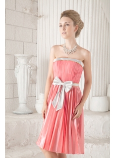 Coral and Silver Short Inexpensive Bridesmaid Dress