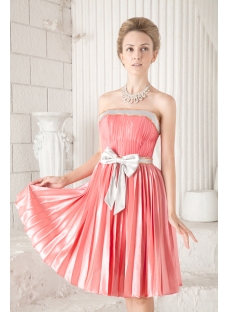 Coral and Silver Short Inexpensive Bridesmaid Dress