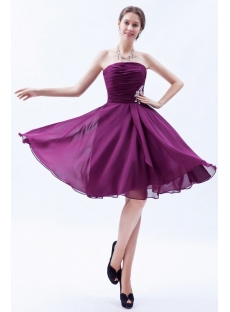 Fuchsia Chiffon Strapless Short Bridesmaid Dress 2012