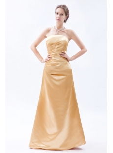 Gold Strapless Long Satin Evening Dresses Cheap
