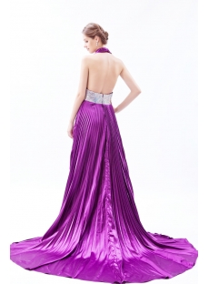 Hot Low Cut Halter Purple Prom Dress with Train