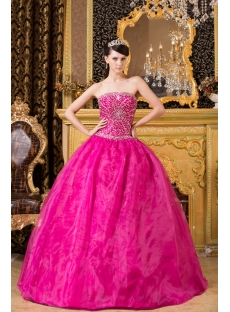 Hot Pink Beaded Cute Quinceanera Dresses