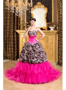 Hot Pink Leopard  Formal Quinceanera Dress with Train